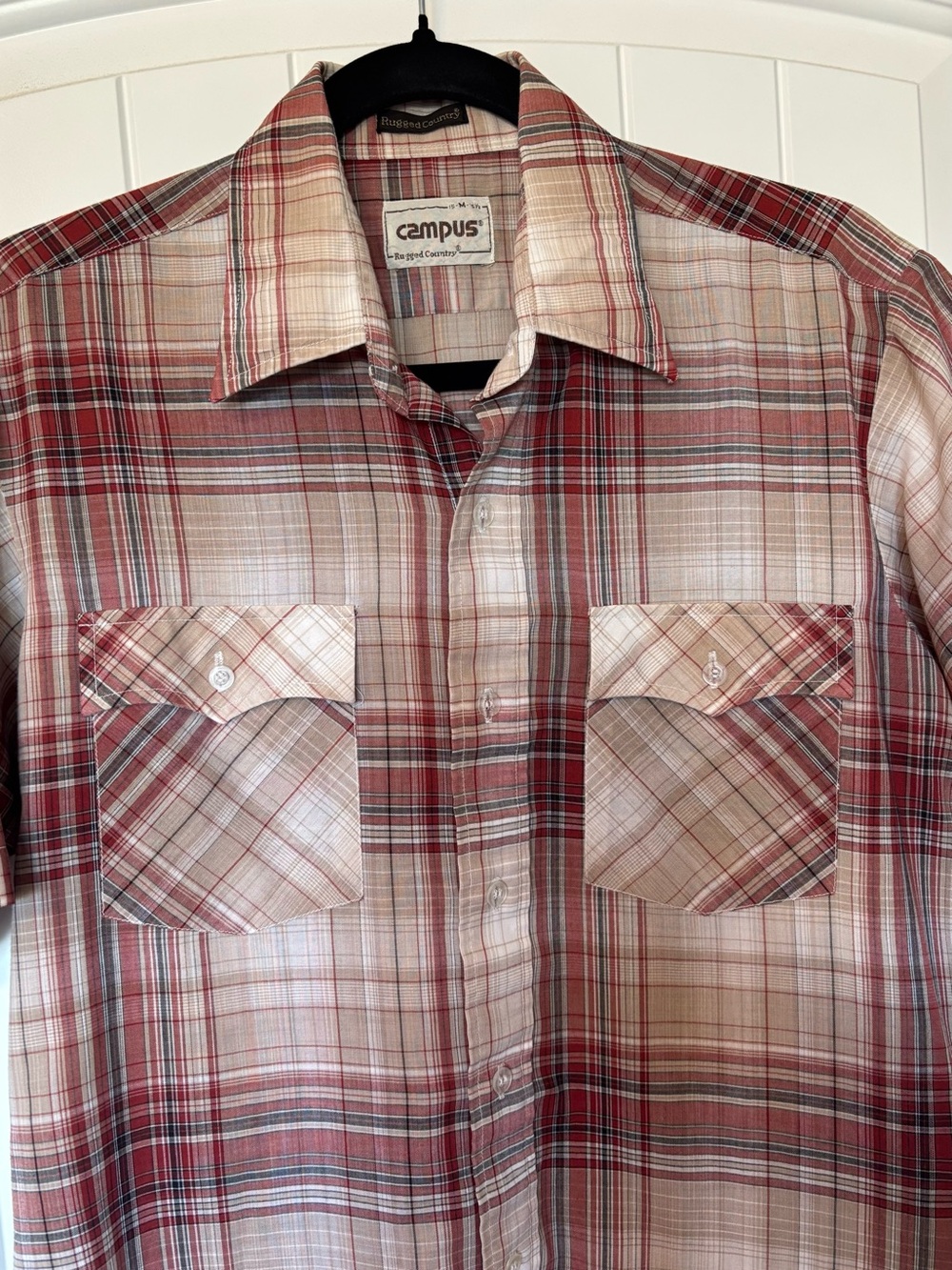 Campus vintage Men's Plaid Short-Sleeve Button-Down Shirt